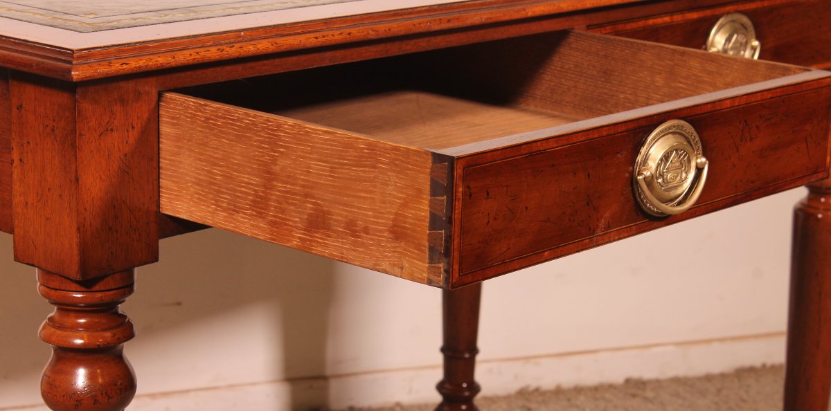 19th-centurywriting Table/ Desk With Two Drawers In  Mahogany With Inlays-photo-1