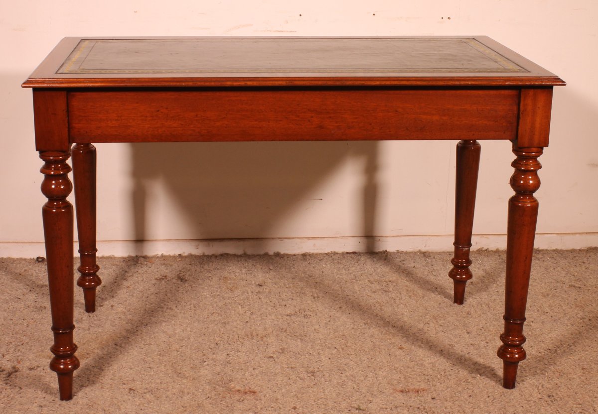 19th-centurywriting Table/ Desk With Two Drawers In  Mahogany With Inlays-photo-3
