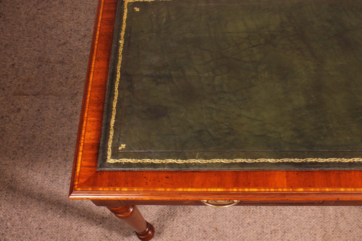 19th-centurywriting Table/ Desk With Two Drawers In  Mahogany With Inlays-photo-8