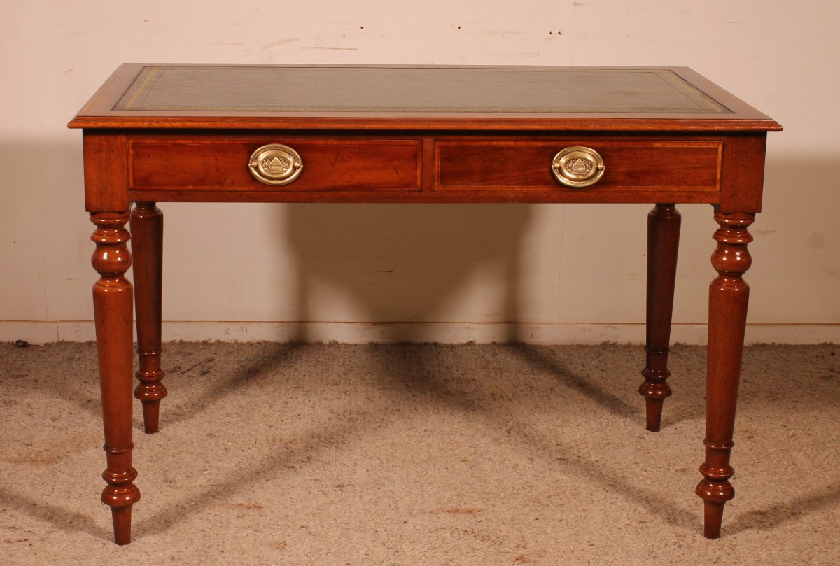 19th-centurywriting Table/ Desk With Two Drawers In  Mahogany With Inlays