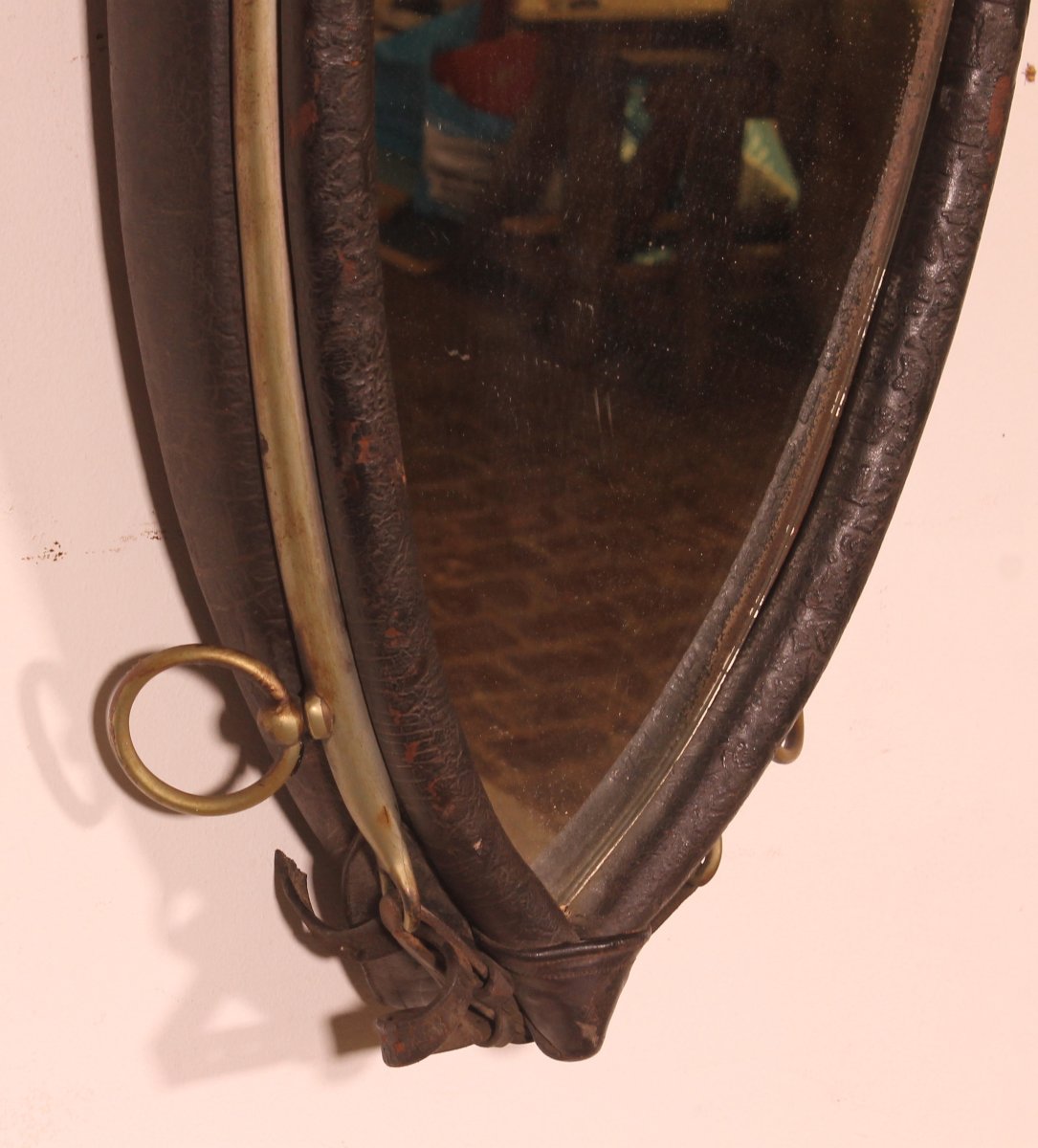 miroir formé à partir d'un harnais de cheval en cuir-photo-3