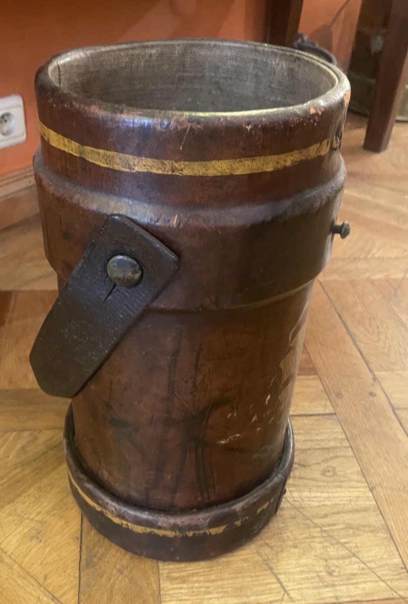 Leatherbucket Ideal As A Trash Can, Umbrella Stand, Or Cane Holder - 19th Century-photo-4