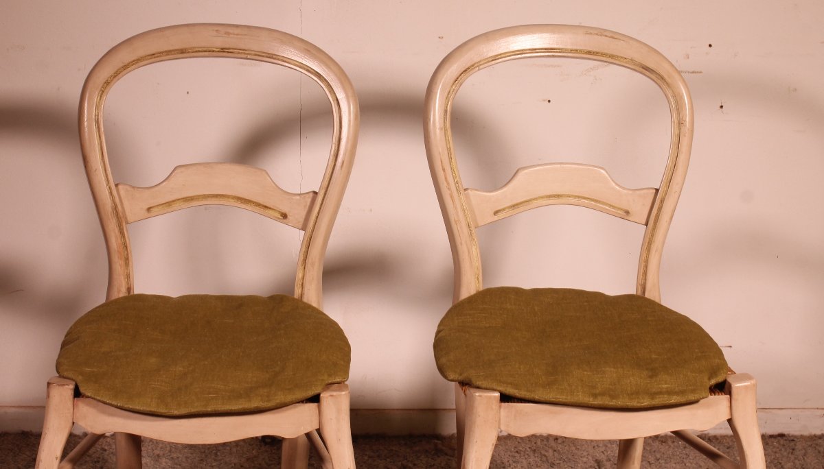 2 chaises paillées en bois polychrome-photo-4