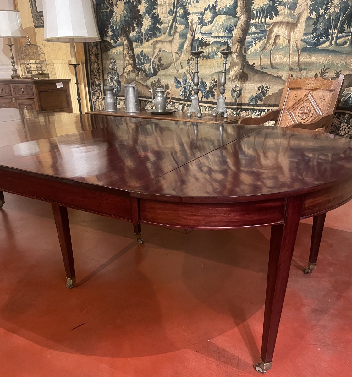 Table de salle à manger extensible d'époque directoire en acajou à bandeau de 4m-photo-2