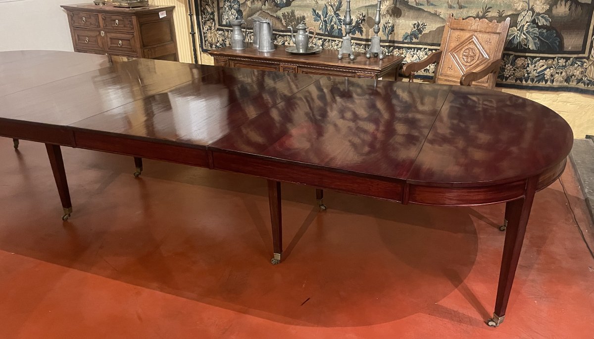 Table de salle à manger extensible d'époque directoire en acajou à bandeau de 4m-photo-4