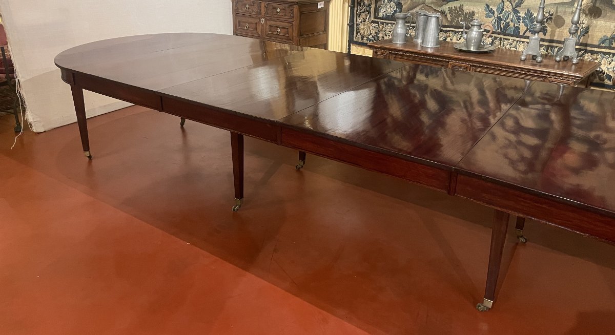 Table de salle à manger extensible d'époque directoire en acajou à bandeau de 4m-photo-1