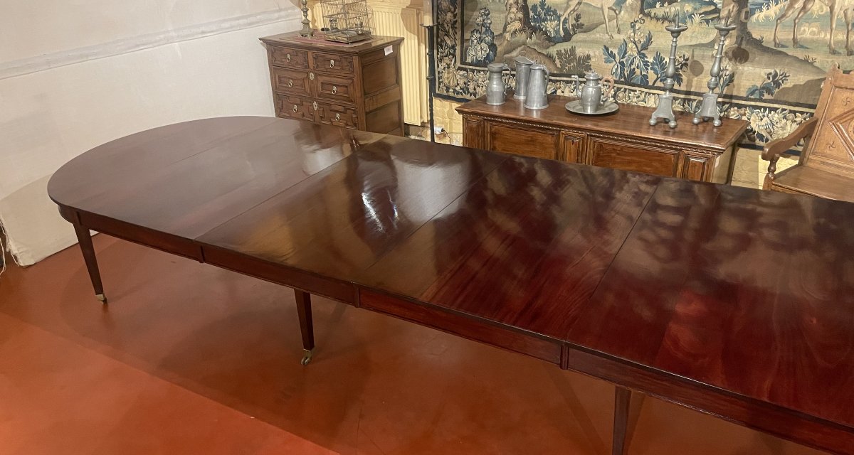 Table de salle à manger extensible d'époque directoire en acajou à bandeau de 4m-photo-2