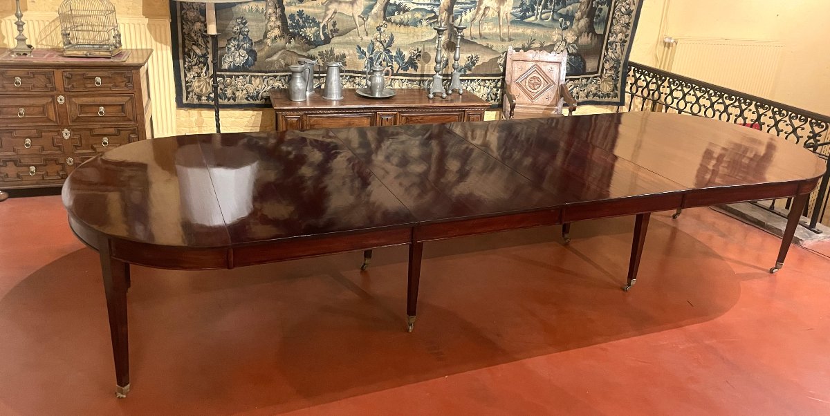 Table de salle à manger extensible d'époque directoire en acajou à bandeau de 4m-photo-3