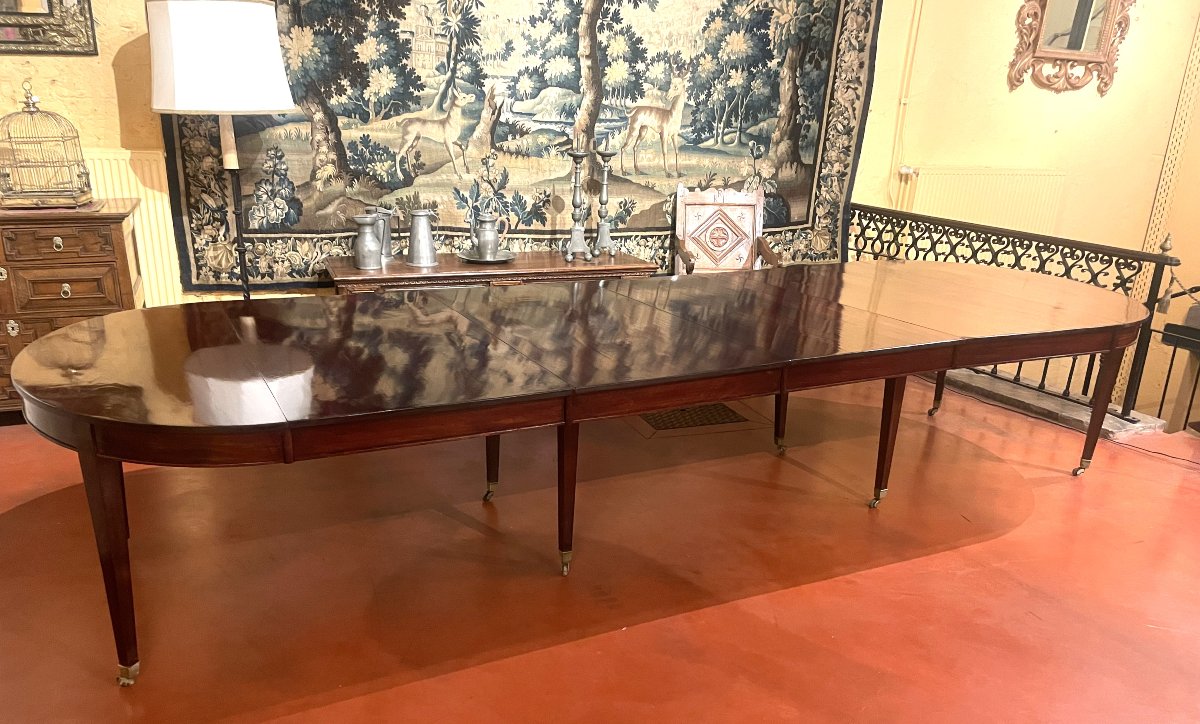 Table de salle à manger extensible d'époque directoire en acajou à bandeau de 4m-photo-4