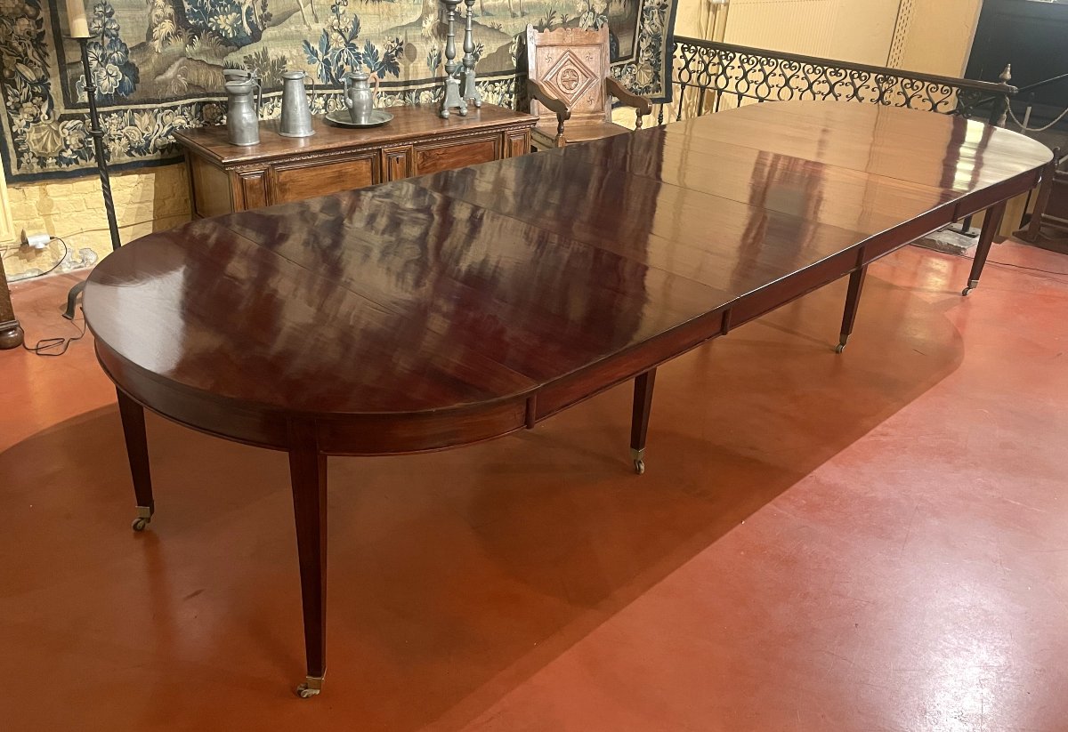 Table de salle à manger extensible d'époque directoire en acajou à bandeau de 4m-photo-5