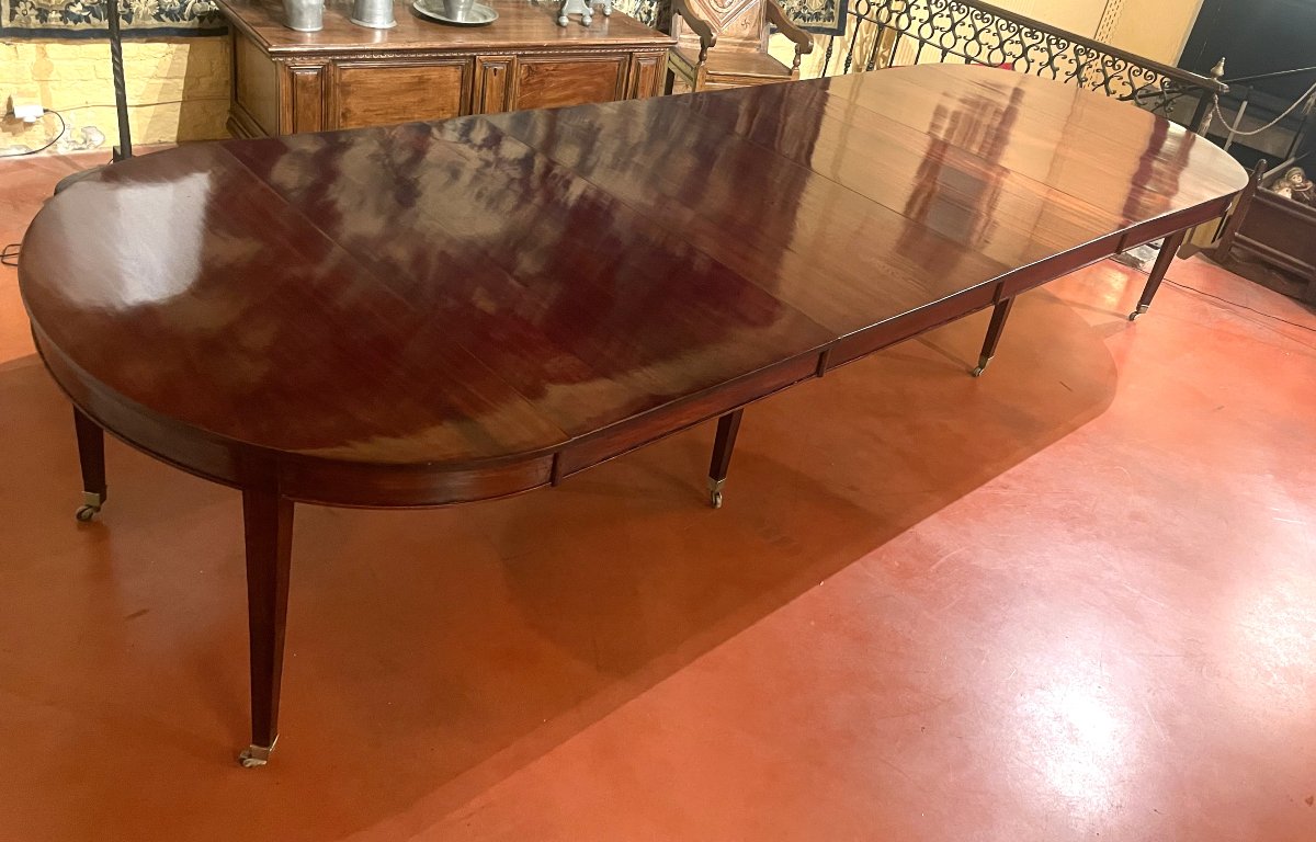 Table de salle à manger extensible d'époque directoire en acajou à bandeau de 4m-photo-6