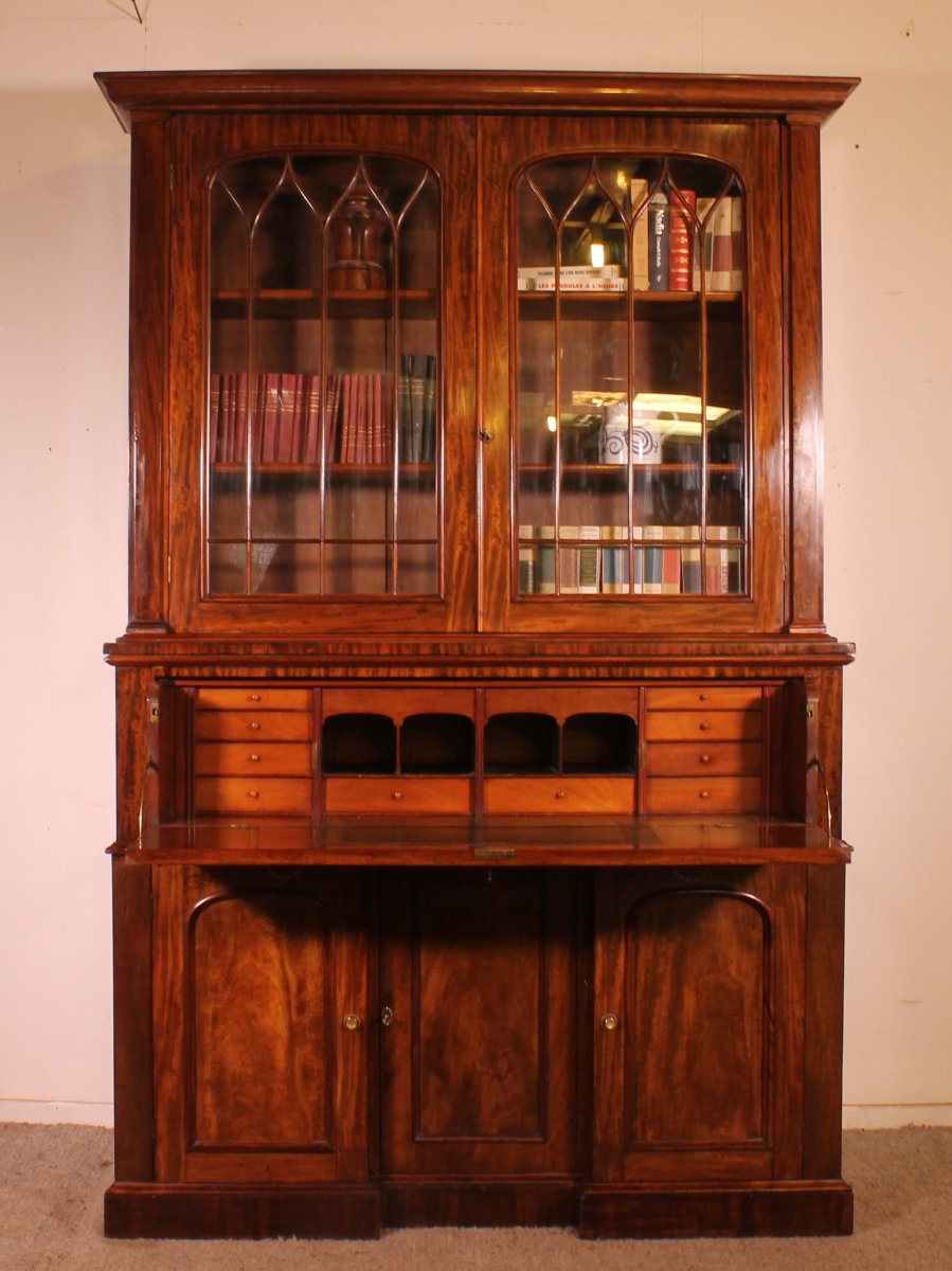 Vitrine Ou Bibliothèque En Acajou avec secrétaire-19° Siècle