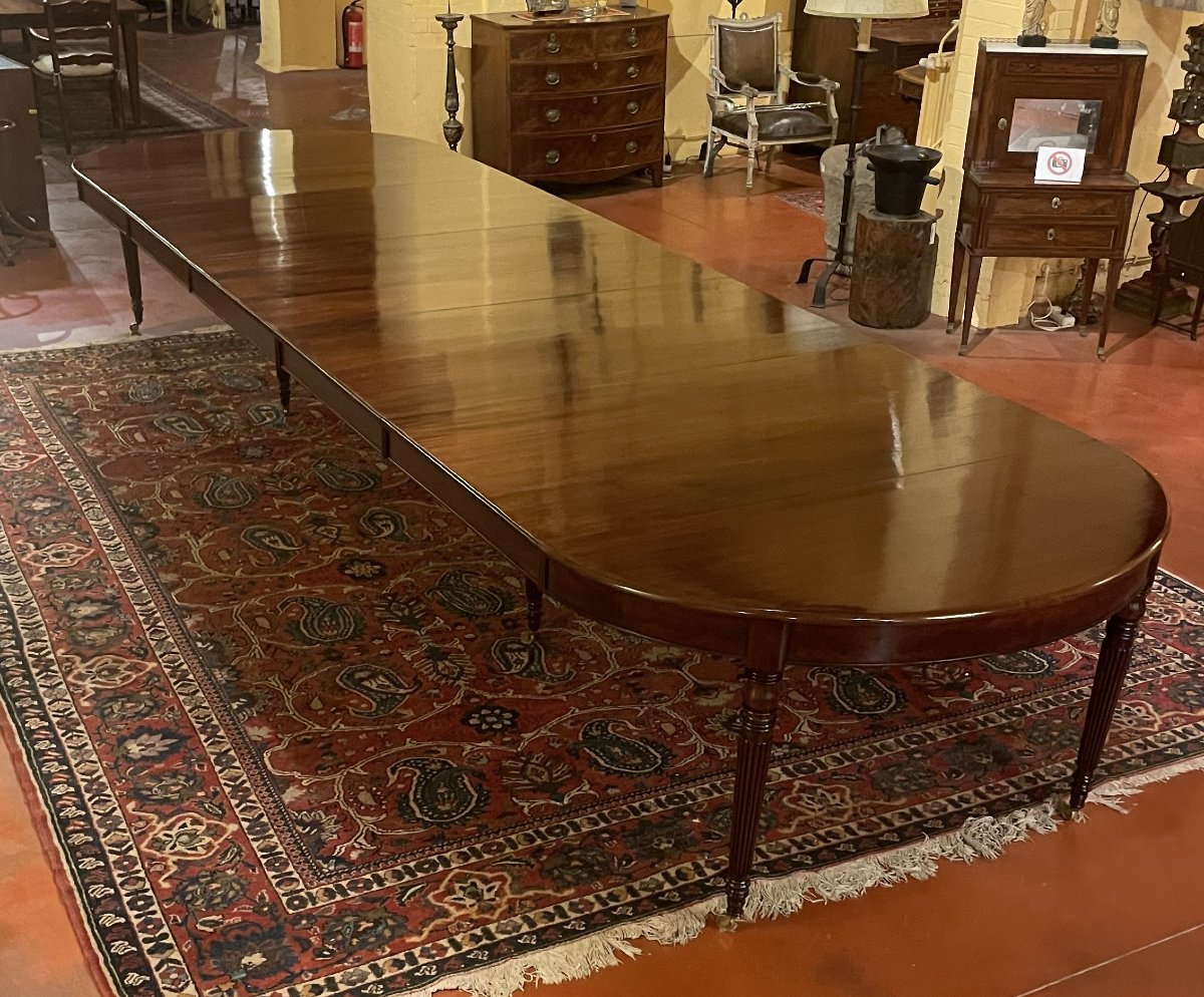 Table de salle à manger extensible d'époque Louis XVI en acajou à bandeau de 5m03-photo-2