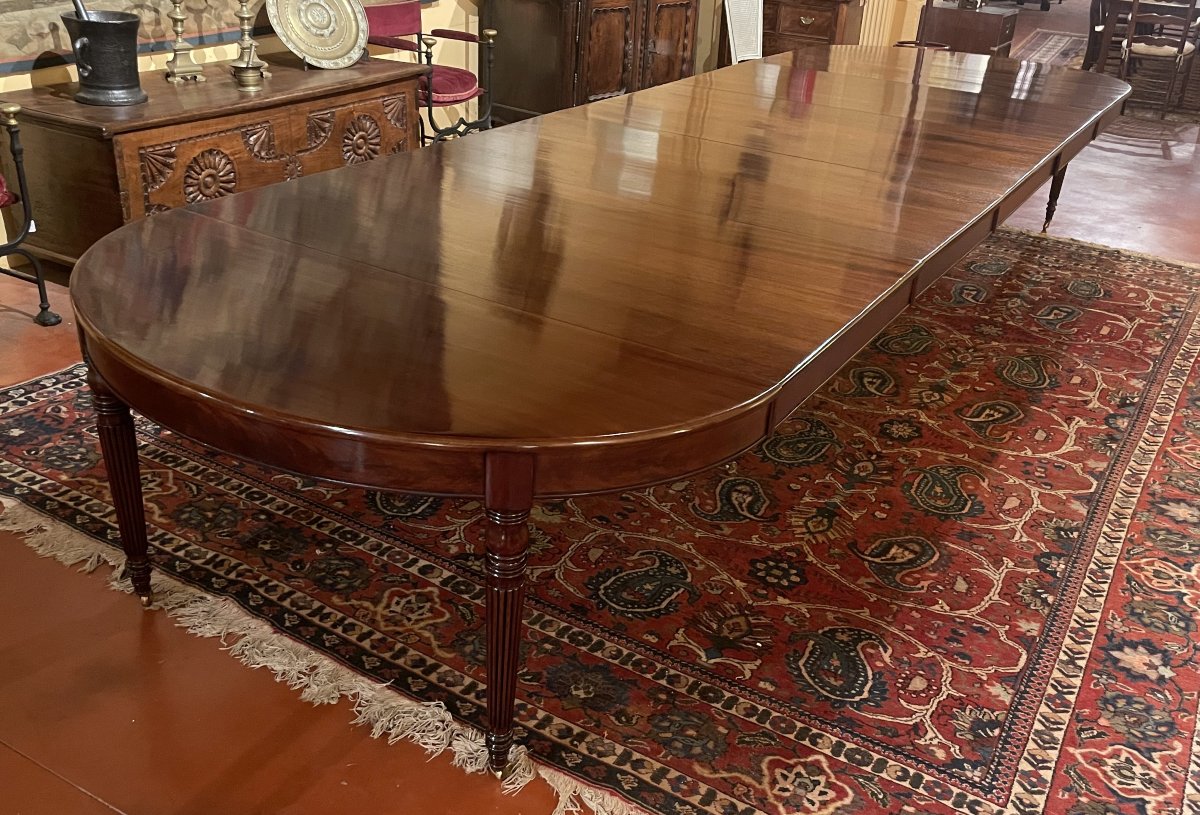 Table de salle à manger extensible d'époque Louis XVI en acajou à bandeau de 5m03-photo-4