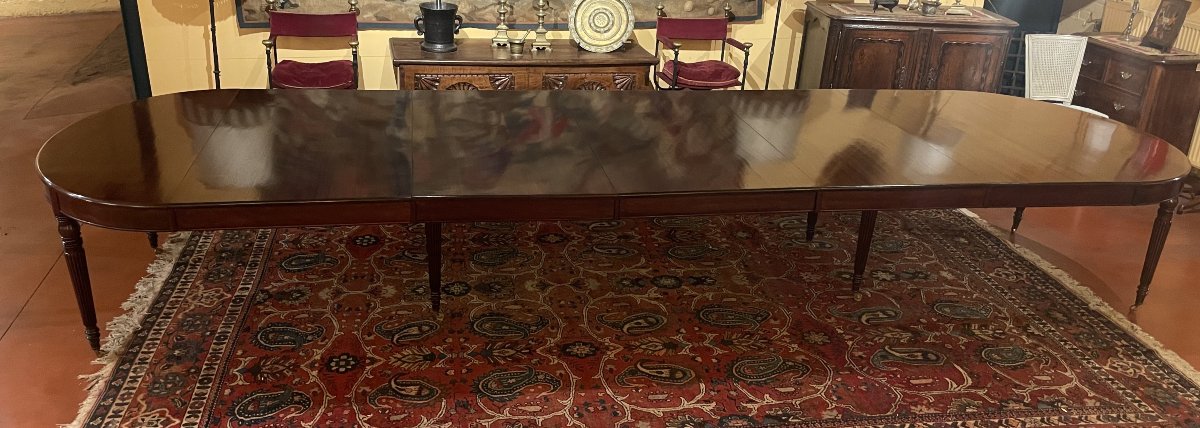 Table de salle à manger extensible d'époque Louis XVI en acajou à bandeau de 5m03-photo-7