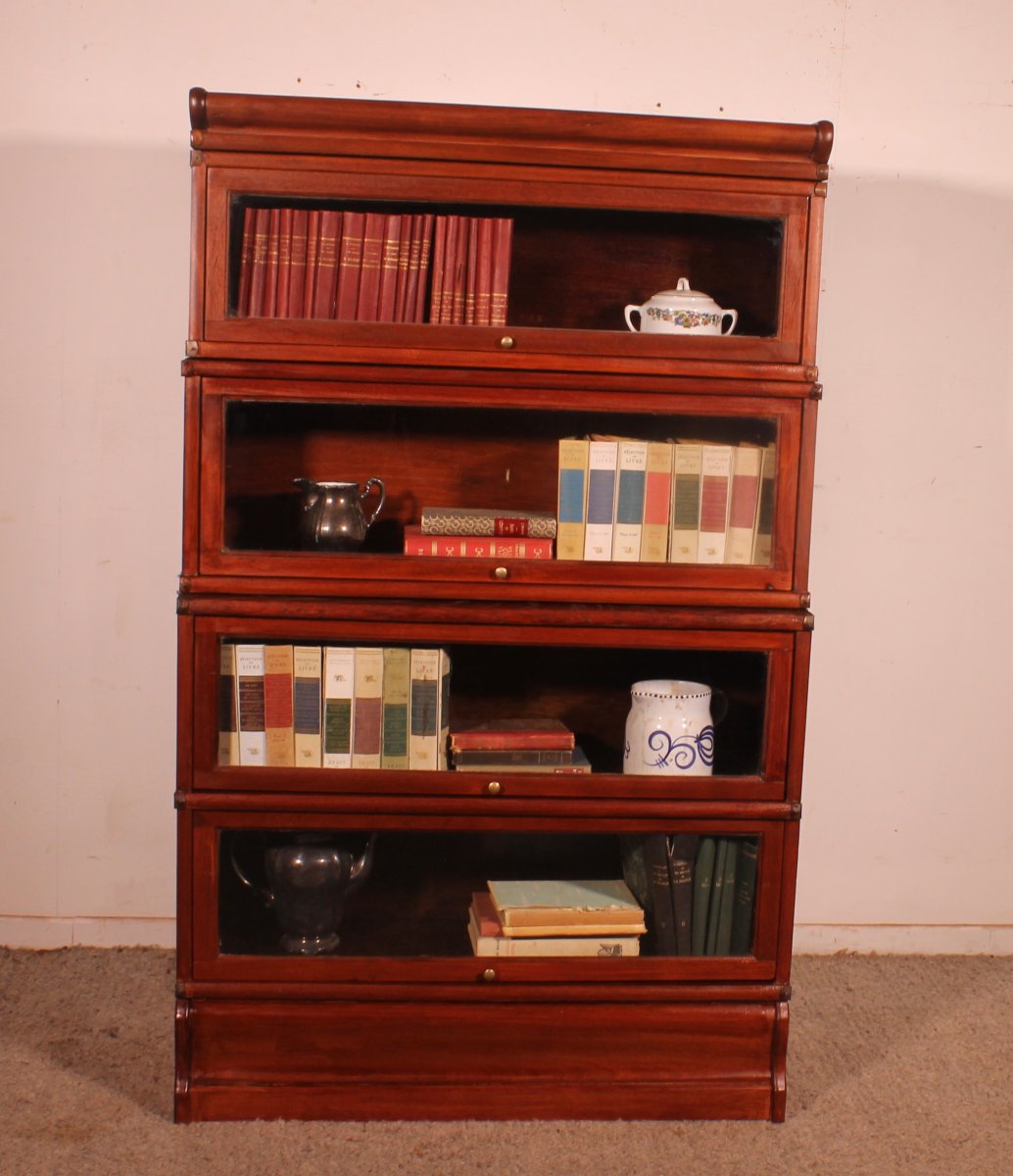 Globe Wernicke Waterfall Mahogany Bookcase Of 4 Sections-photo-1