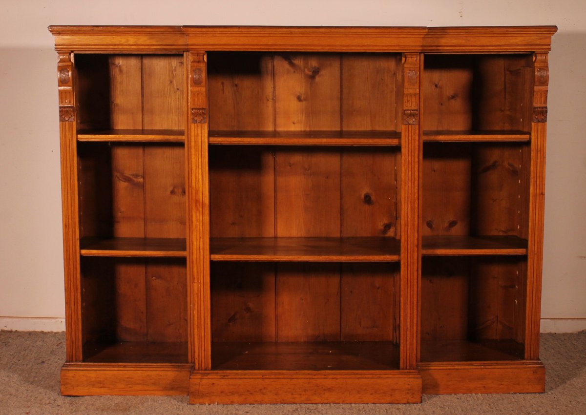 Breakfront Open Bookcase In Light Oak—19th Century -photo-2