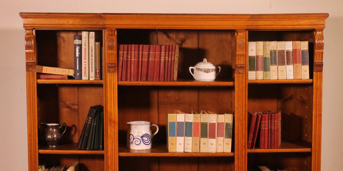 Breakfront Open Bookcase In Light Oak—19th Century -photo-4