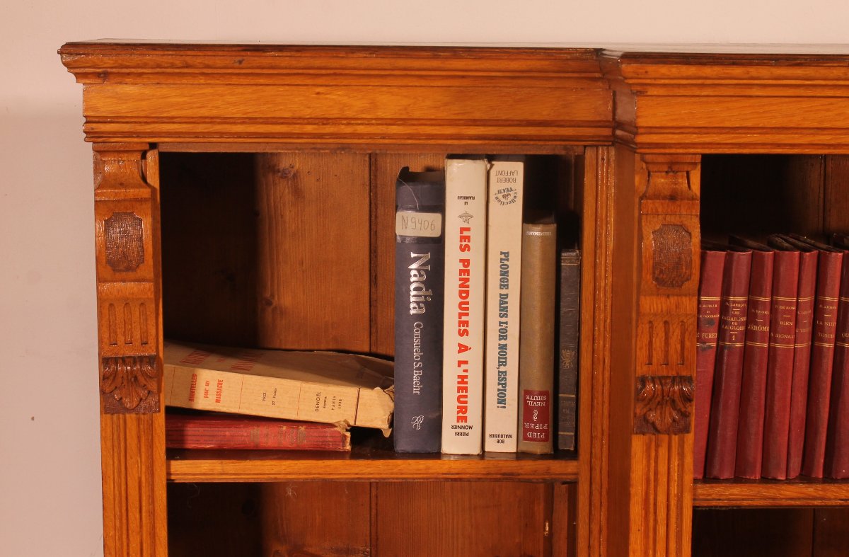 Breakfront Open Bookcase In Light Oak—19th Century -photo-1
