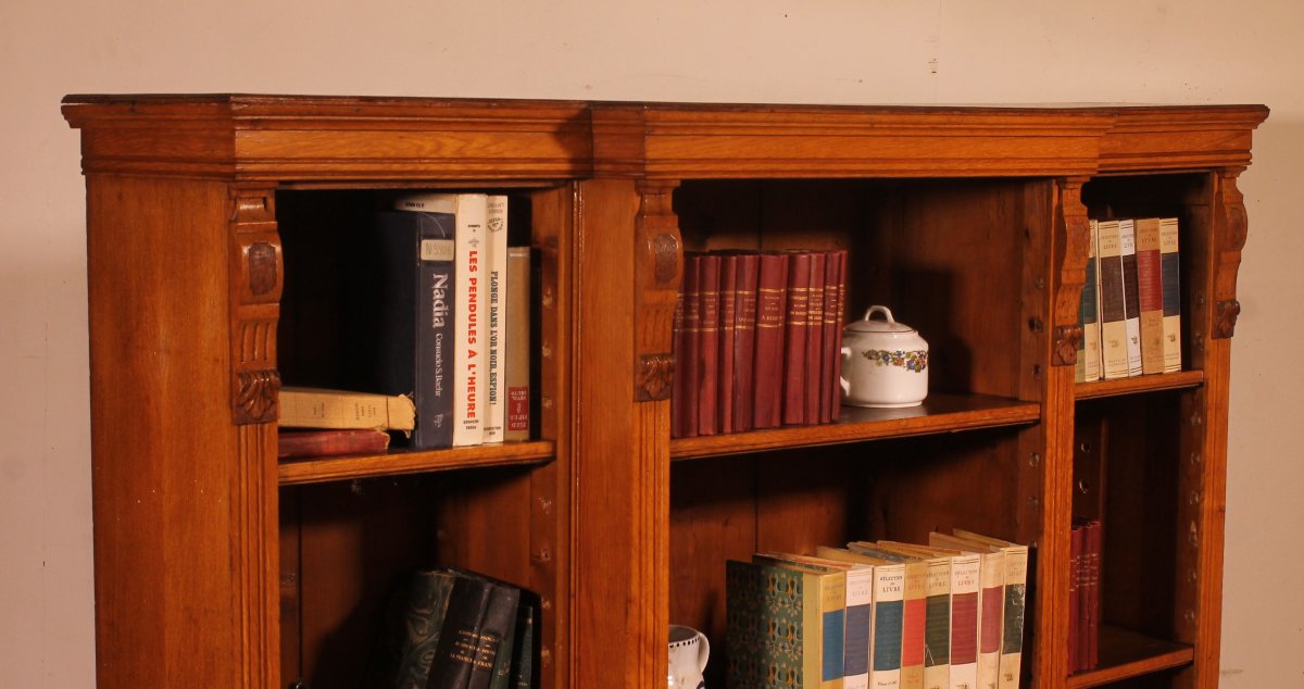 Breakfront Open Bookcase In Light Oak—19th Century -photo-3