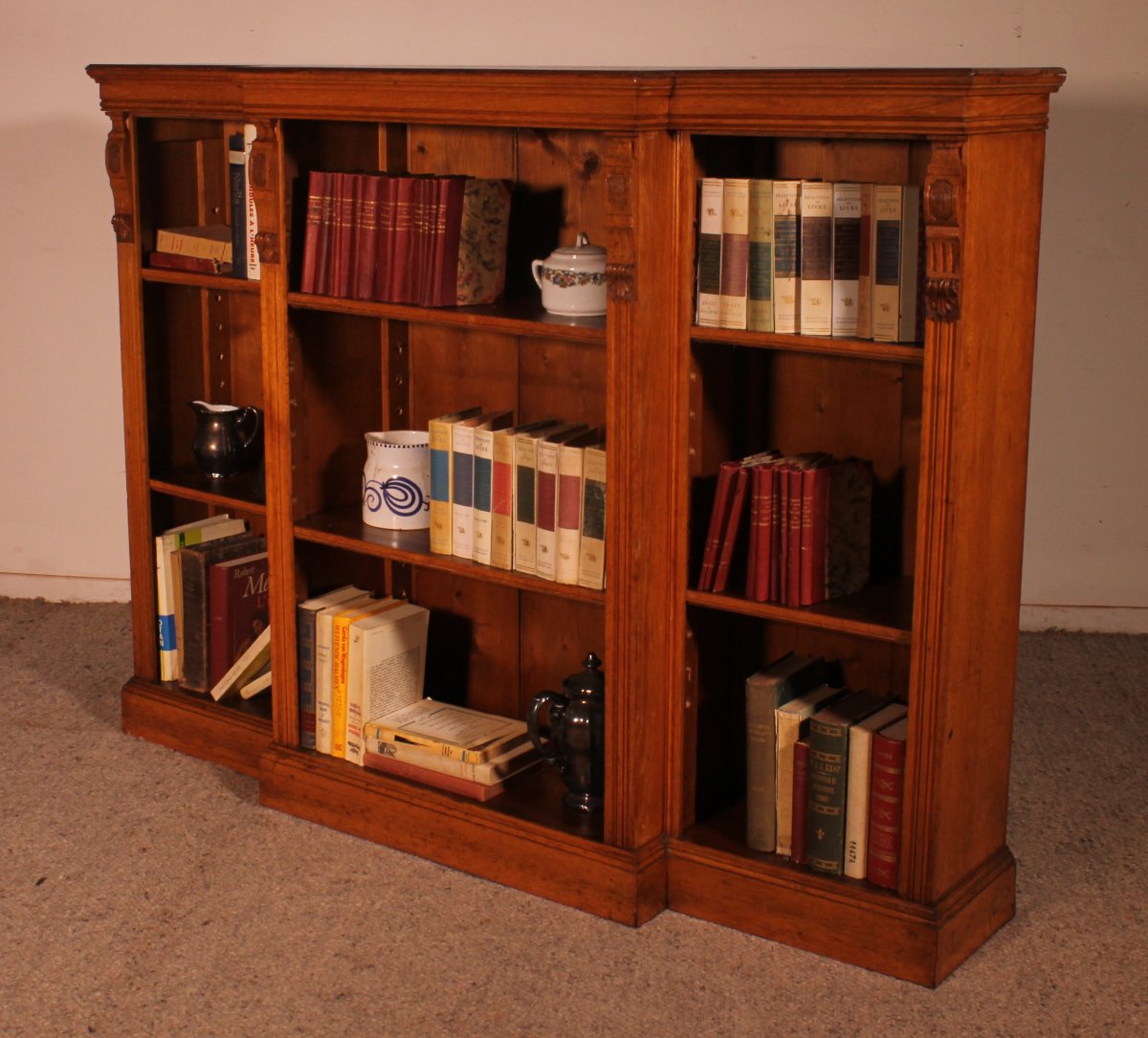Breakfront Open Bookcase In Light Oak—19th Century -photo-7