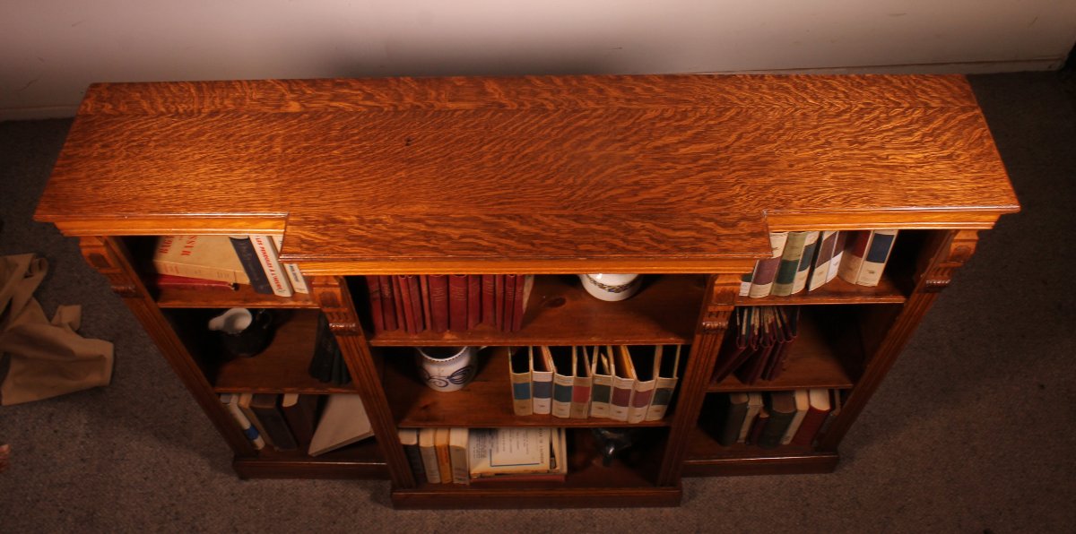 Breakfront Open Bookcase In Light Oak—19th Century -photo-8