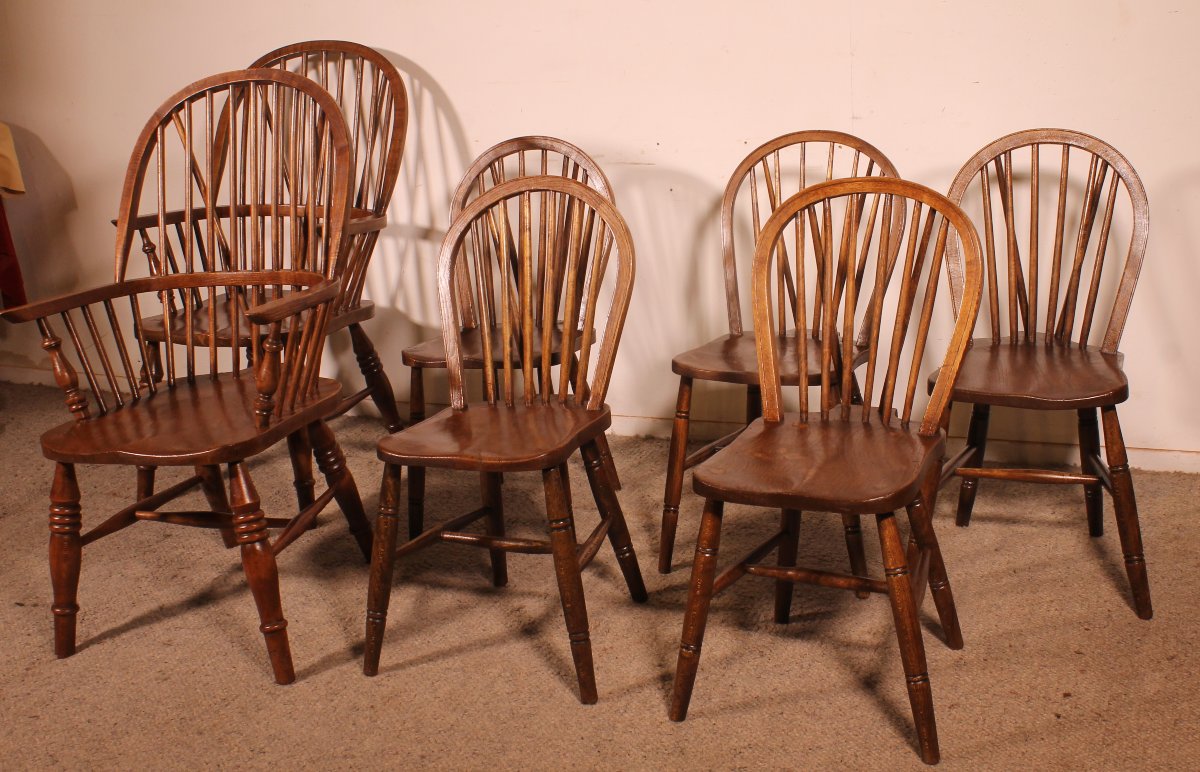Set Of 5 Chairs And 2 Windsor Armchairs—19th Century-photo-2
