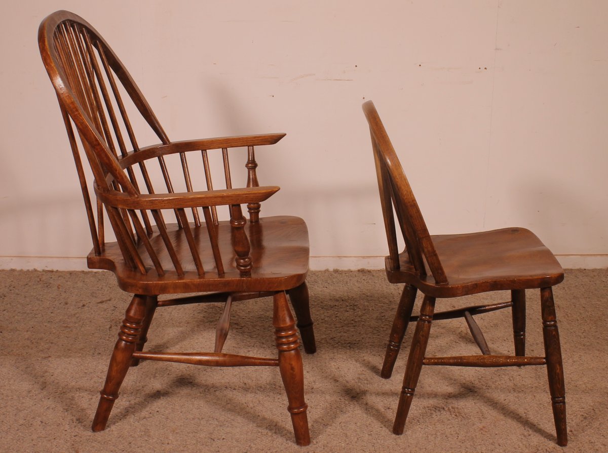 Set Of 5 Chairs And 2 Windsor Armchairs—19th Century-photo-5