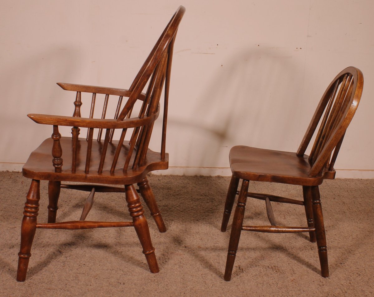 Set Of 5 Chairs And 2 Windsor Armchairs—19th Century-photo-7