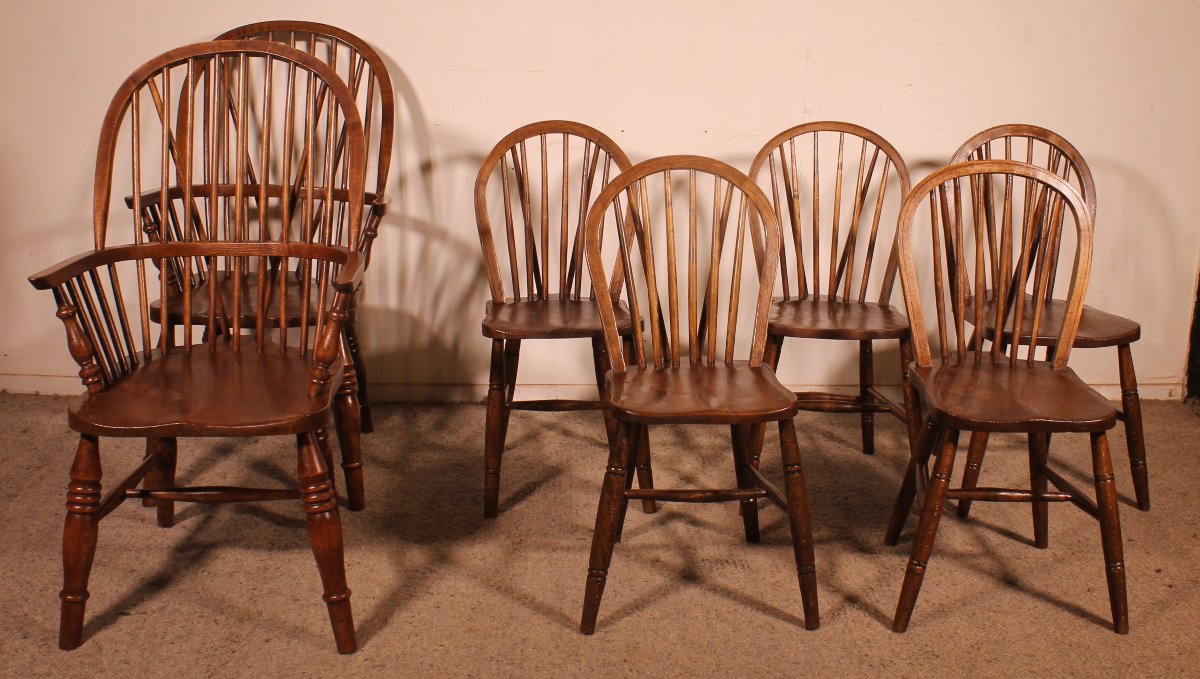 Set Of 5 Chairs And 2 Windsor Armchairs—19th Century
