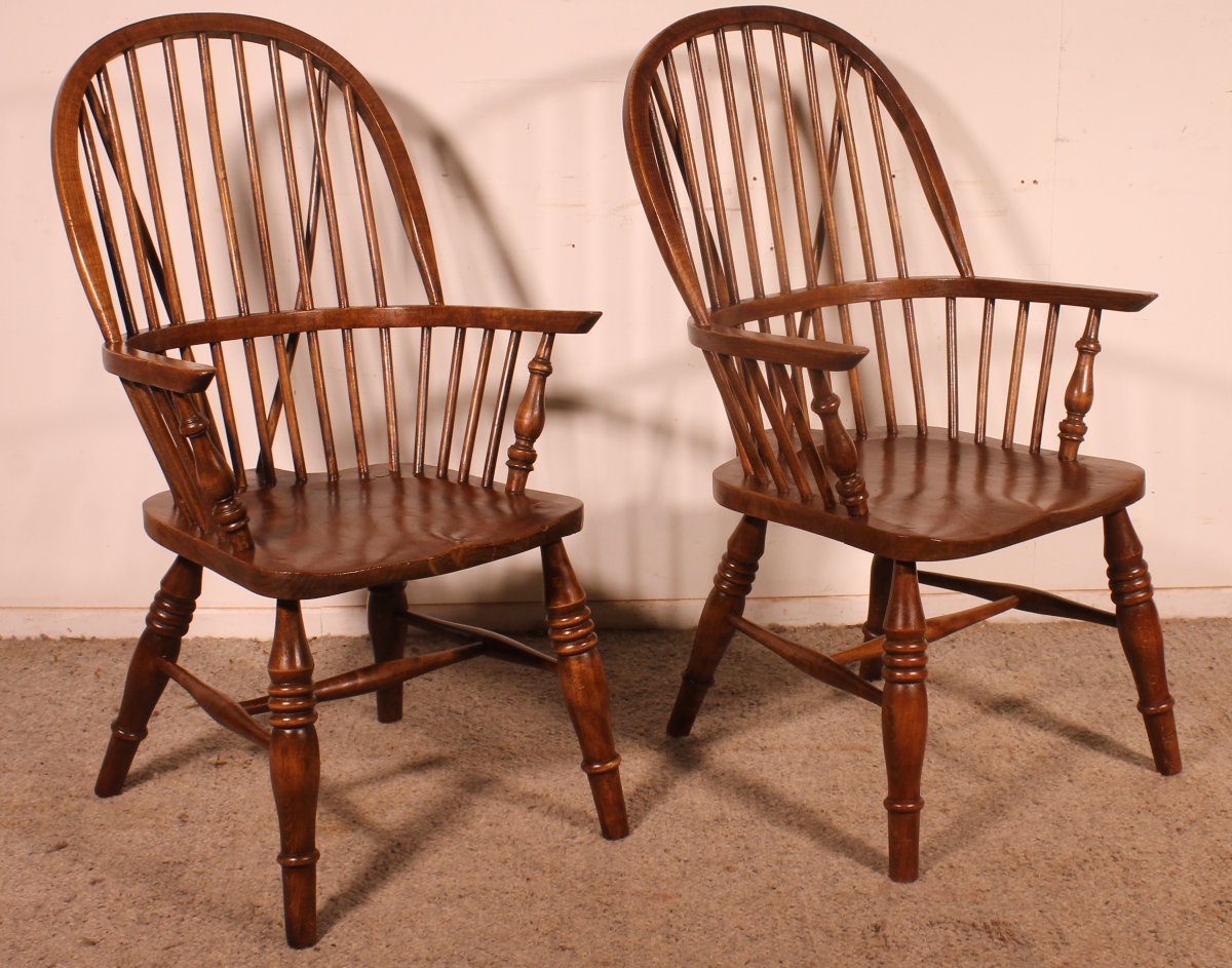 Paire De Fauteuils Windsor Anglais du 19° siècle-photo-3