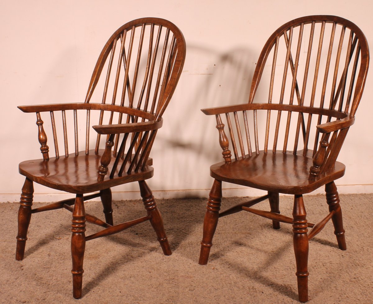 Paire De Fauteuils Windsor Anglais du 19° siècle-photo-8