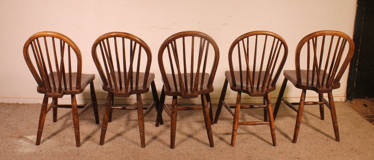 Série De 5 Chaises Windsor Du 19° Siècle-photo-4