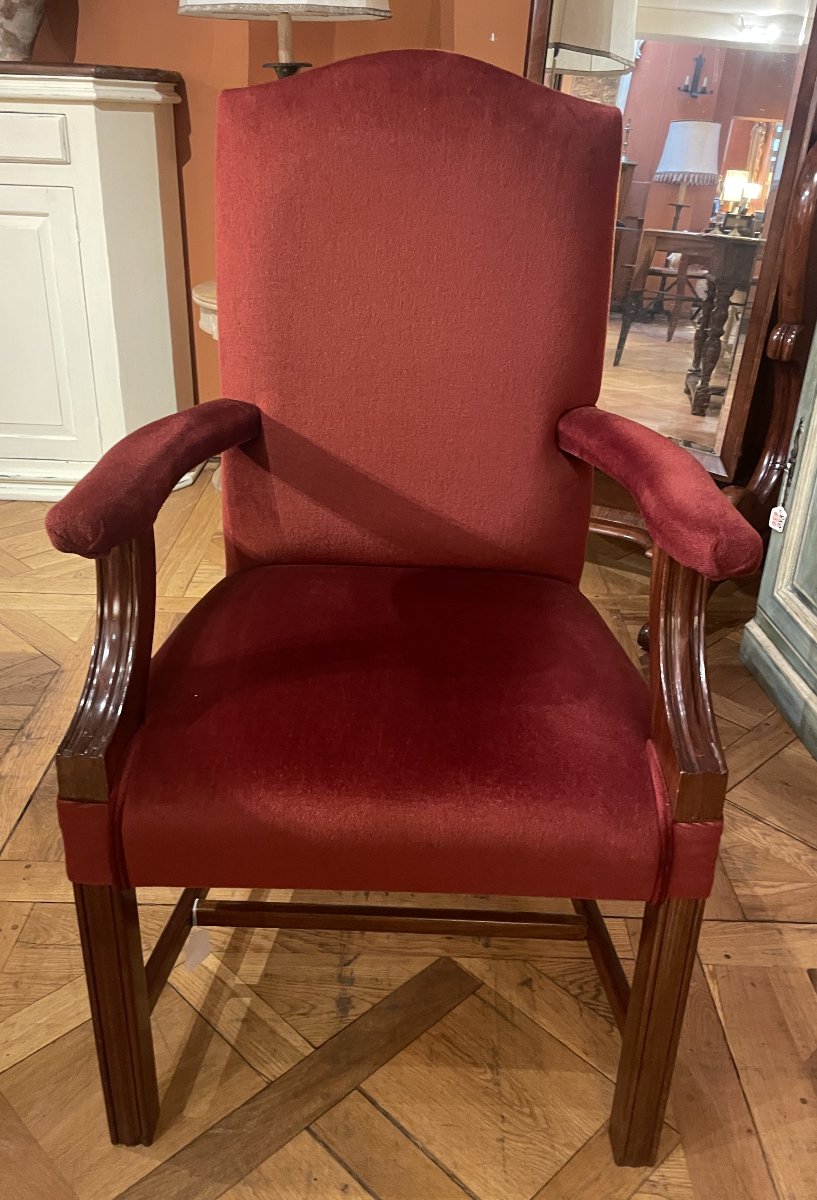 Mahogany Office Chair Or Library Chair Upholstered In Red Velvet-photo-3