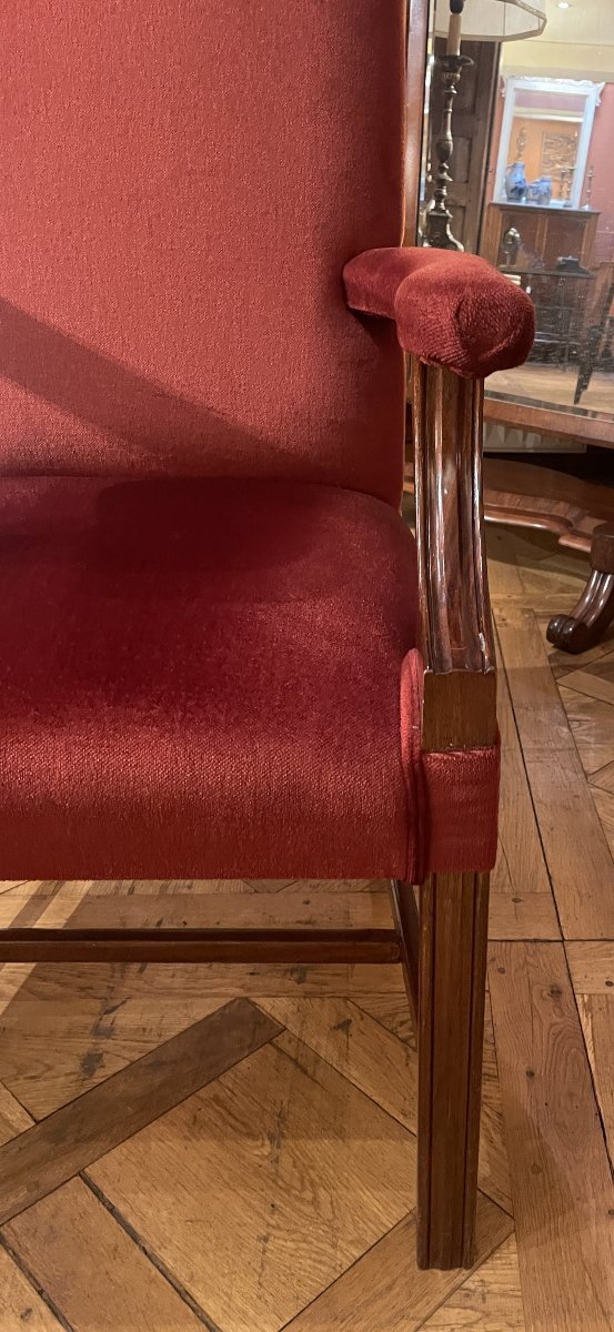 Mahogany Office Chair Or Library Chair Upholstered In Red Velvet-photo-4