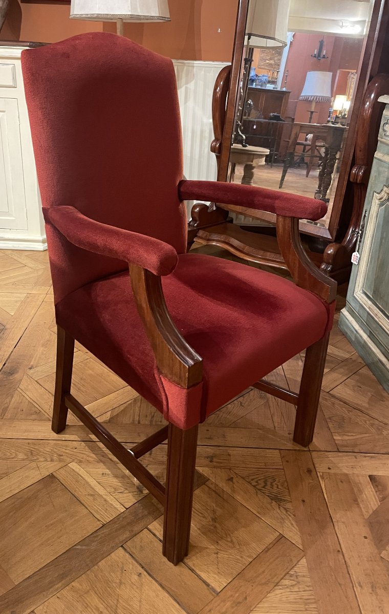 Mahogany Office Chair Or Library Chair Upholstered In Red Velvet-photo-1
