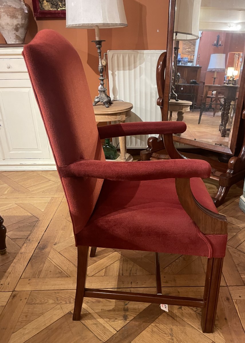 Mahogany Office Chair Or Library Chair Upholstered In Red Velvet-photo-2