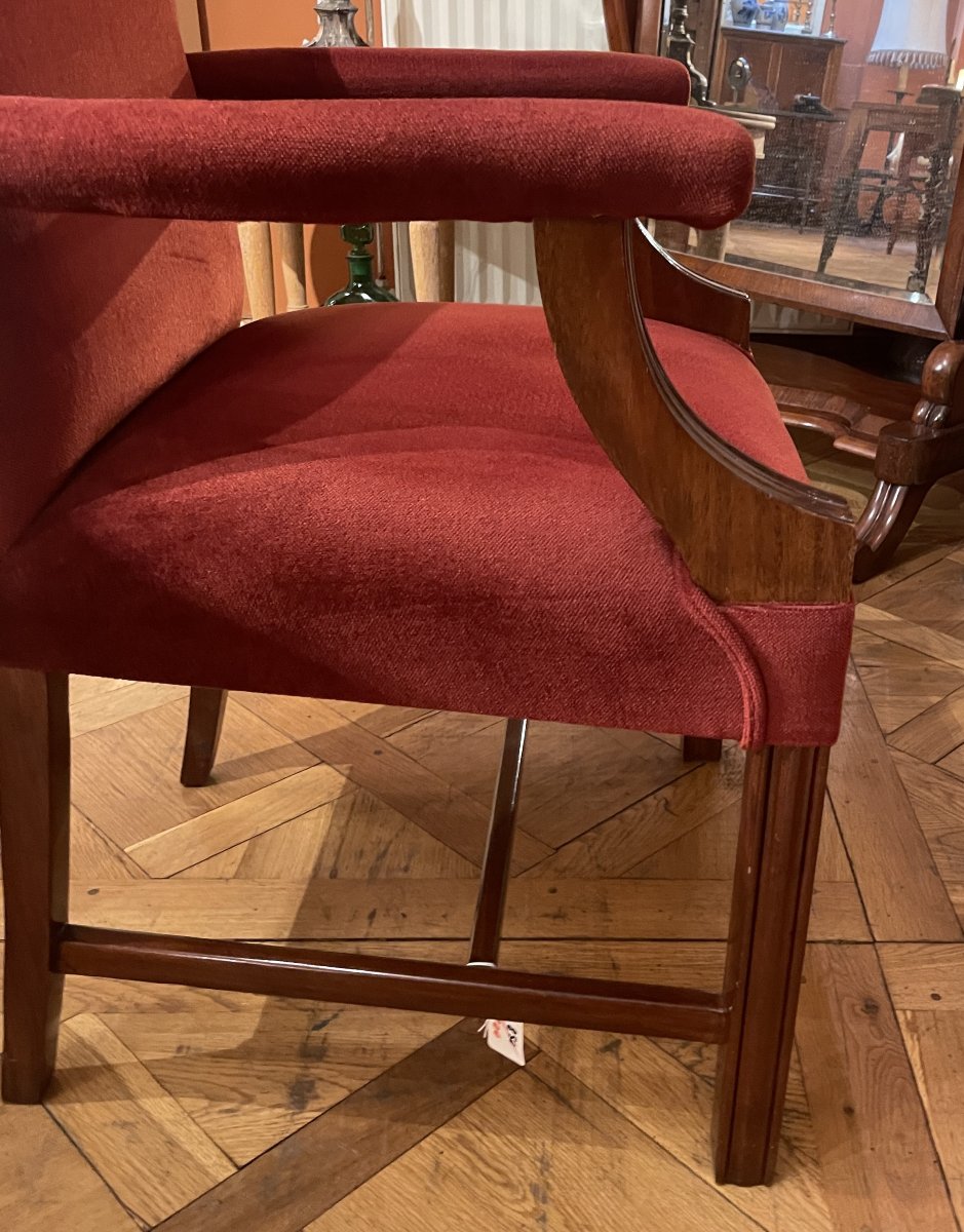 Mahogany Office Chair Or Library Chair Upholstered In Red Velvet-photo-3