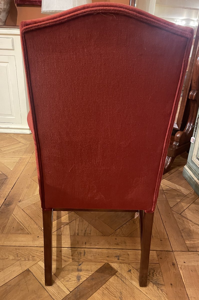 Mahogany Office Chair Or Library Chair Upholstered In Red Velvet-photo-4