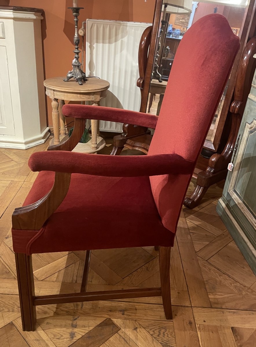 Mahogany Office Chair Or Library Chair Upholstered In Red Velvet-photo-5