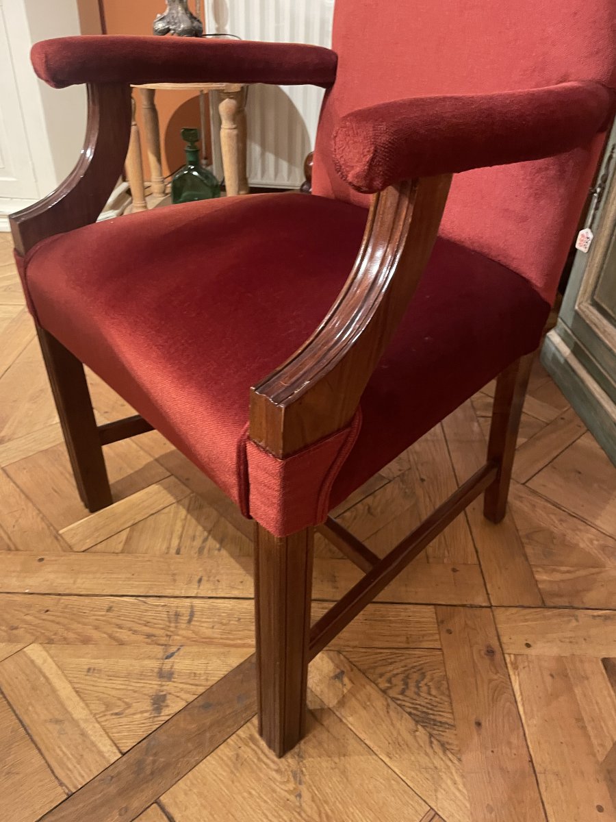 Mahogany Office Chair Or Library Chair Upholstered In Red Velvet-photo-6