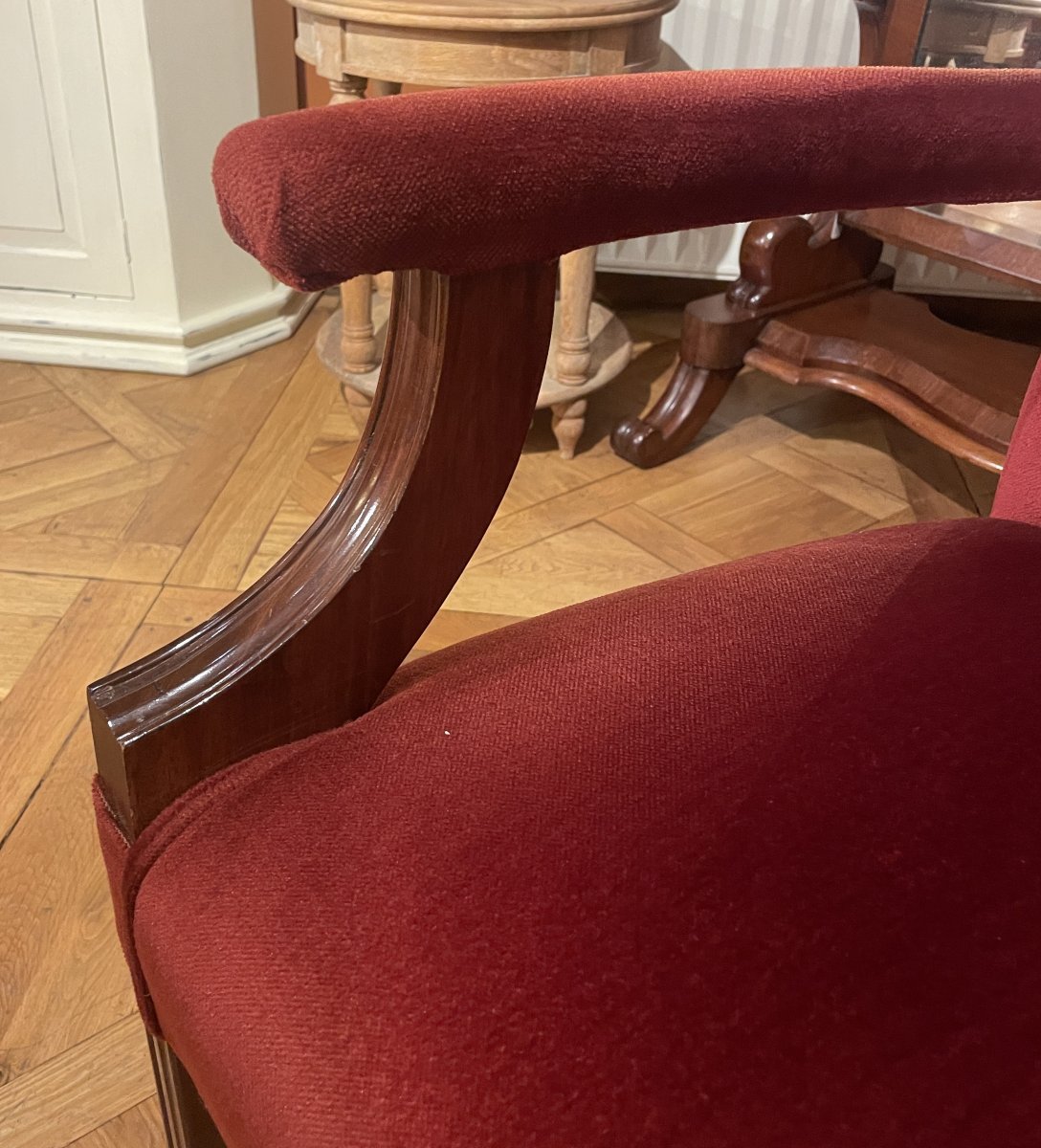 Mahogany Office Chair Or Library Chair Upholstered In Red Velvet-photo-7