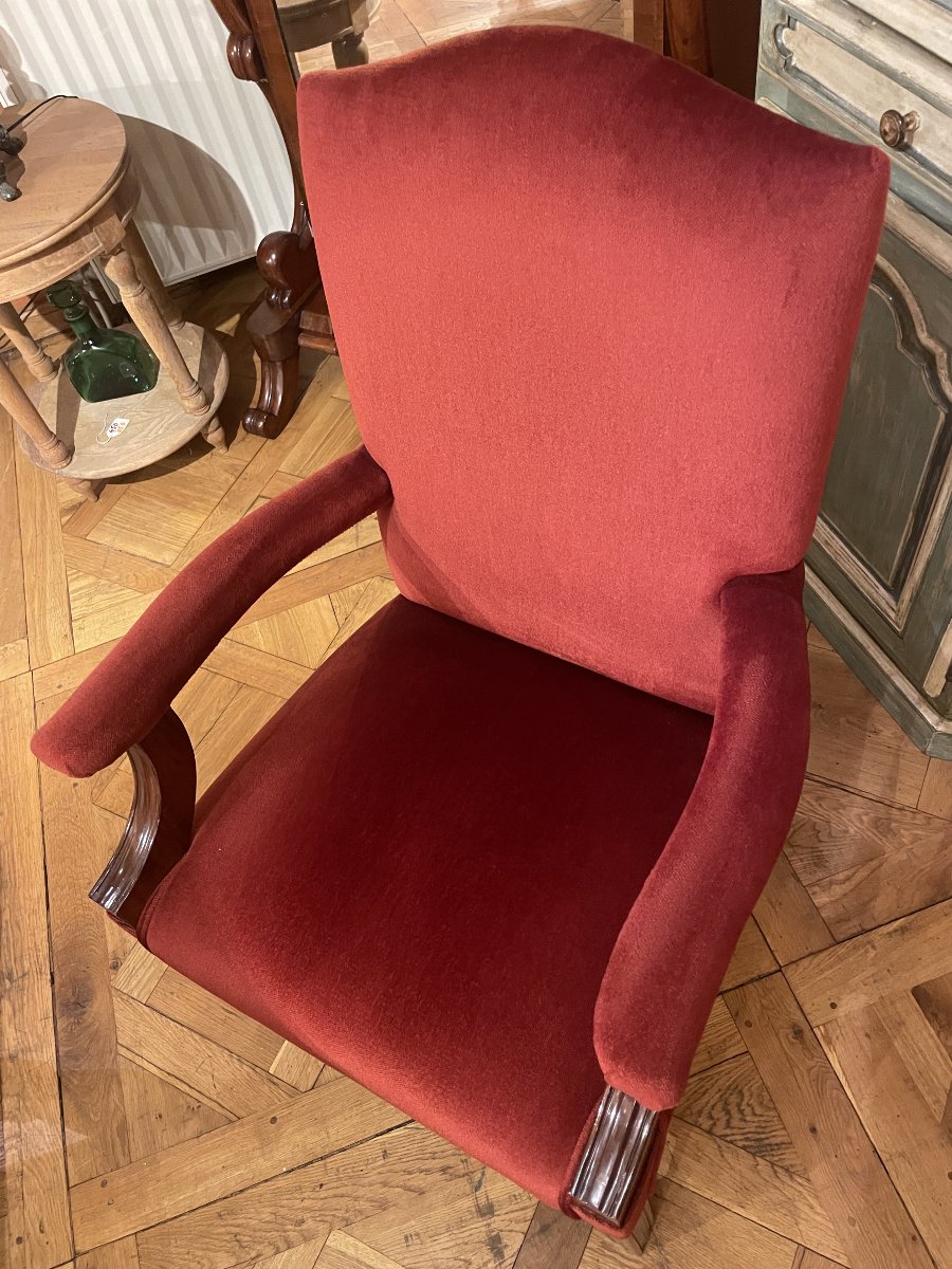 Mahogany Office Chair Or Library Chair Upholstered In Red Velvet-photo-8