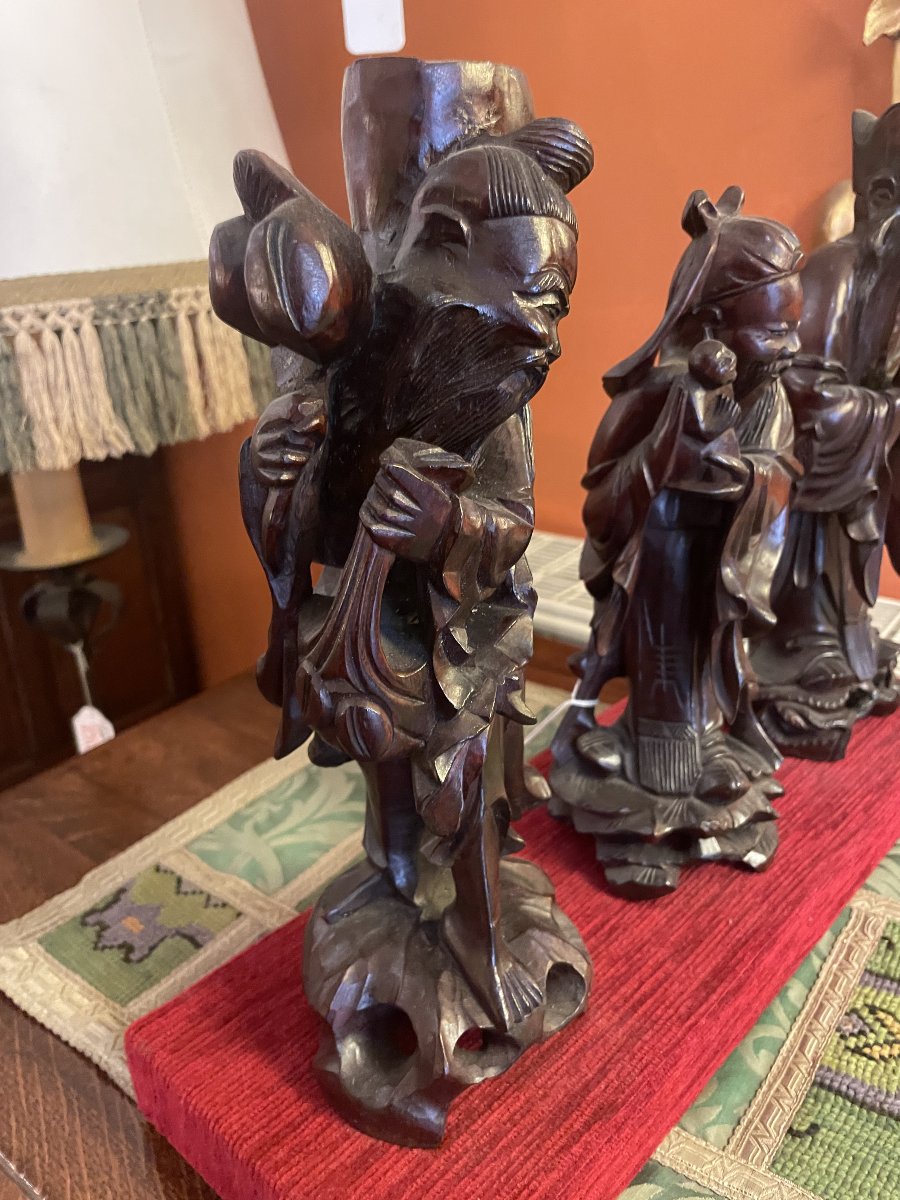 Three Chinese Sages In  Carved Wood—19th Century-photo-7
