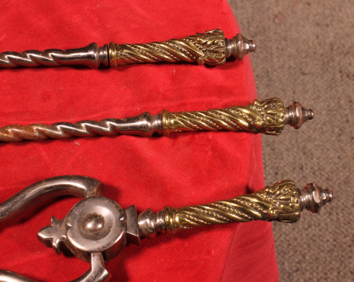 Nécessaire de cheminée début XIX eme acier et bronze-photo-4