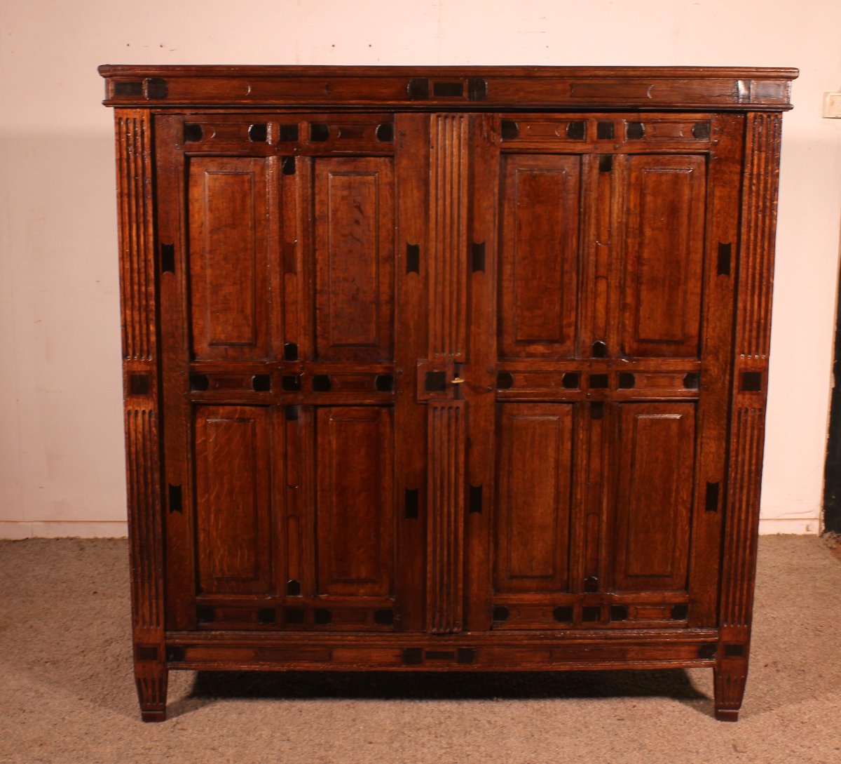 17th-century 2-door Cupboard In Oak And Ebony - Netherlands-photo-2