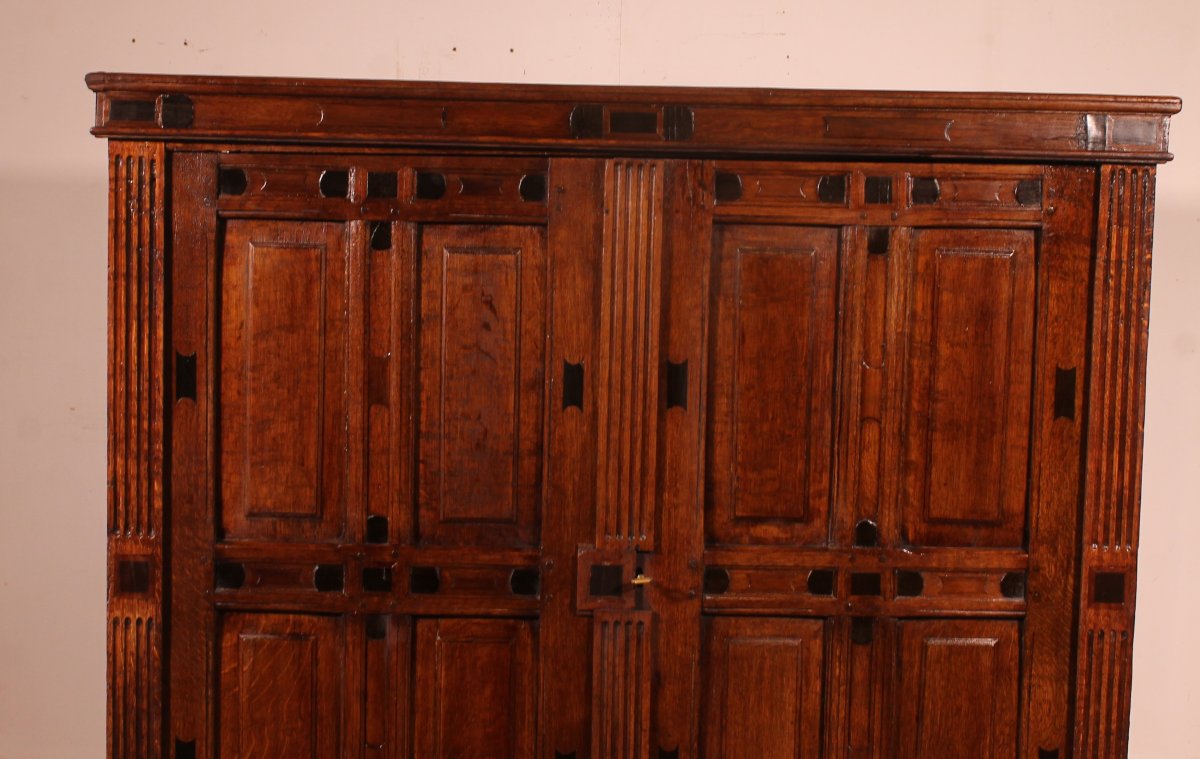 17th-century 2-door Cupboard In Oak And Ebony - Netherlands-photo-4
