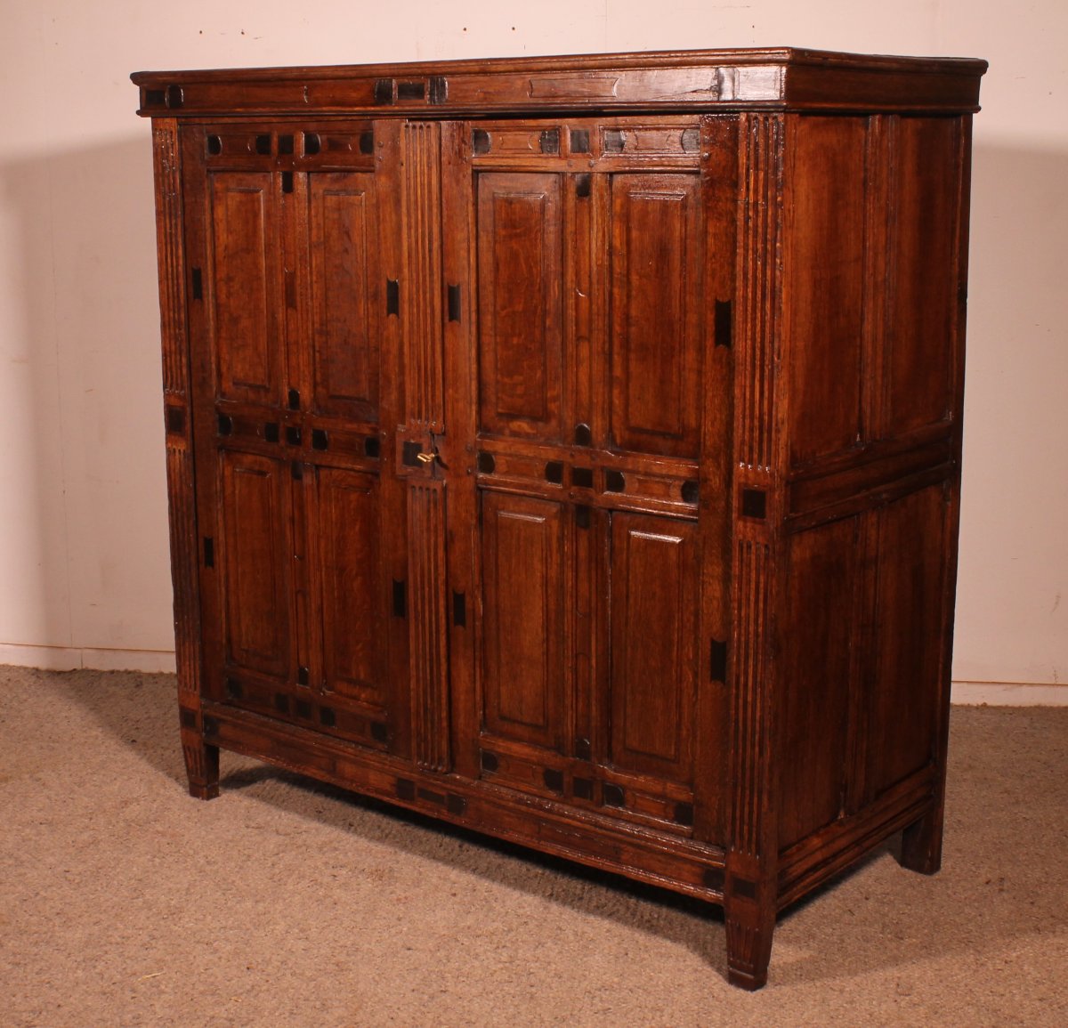 17th-century 2-door Cupboard In Oak And Ebony - Netherlands-photo-5