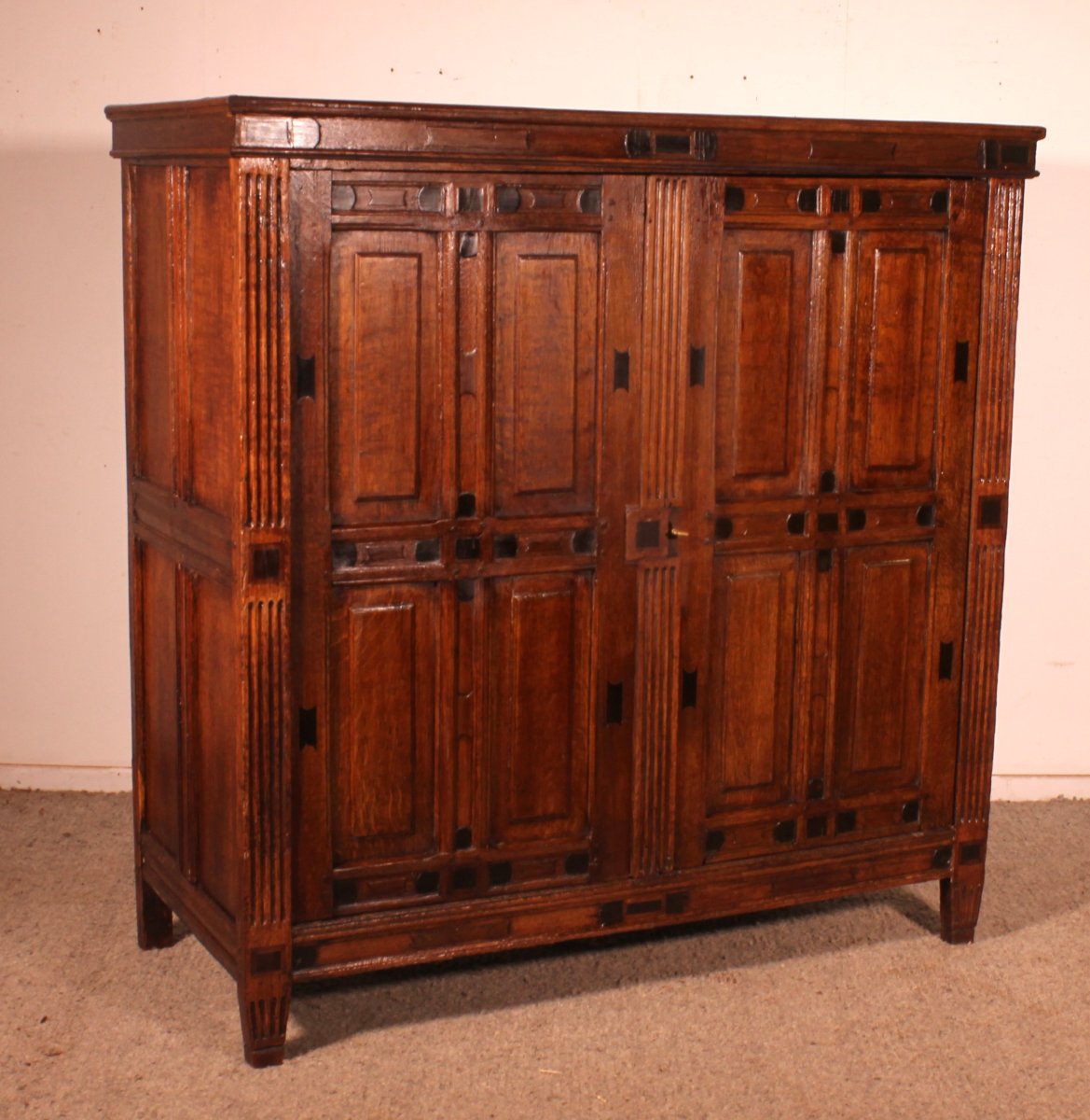 17th-century 2-door Cupboard In Oak And Ebony - Netherlands