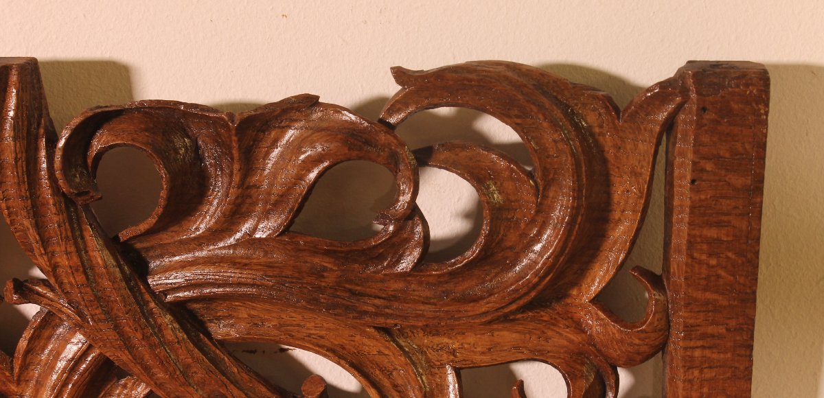 petit panneau sculpté d'époque gothique flamboyant en chêne-photo-3